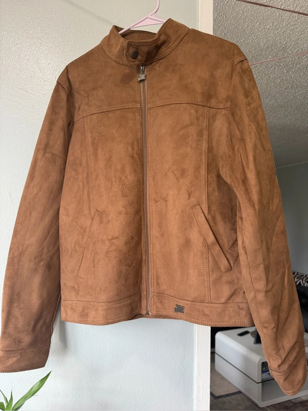 Men's Suede Bomber Jacket in Brown
